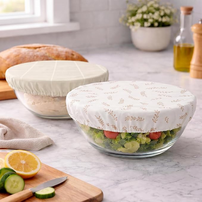 Mindsoft 4 Pcs Reusable Bowl Covers for Bread Proofing, 4/8/10/13 Inch Linen Cotton Blend Bowl Lids with Elastic, Durable Food Covers for Sourdough Bread Dough Proofing Food Storage Fruits Leftover