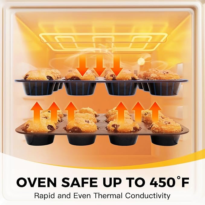HONGBAKE Bakeware Sets, Baking Pans Set with Reusable Silicone Sheet Trays Dividers, Nonstick Oven Pan with Wider Grips, 14-Piece Including Rack, Cookie Sheet, Cake, Loaf, Muffin, Pizza Pan