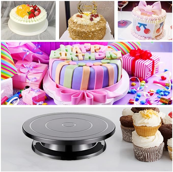 Cake Turntable, 11''Cake Stand Decorating Bakery Supplies, Turnable Black Painting Turn Table Stand for Pastries, Cupcakes and Cake Decorations(Black) (Black Small turntable 1PCS)
