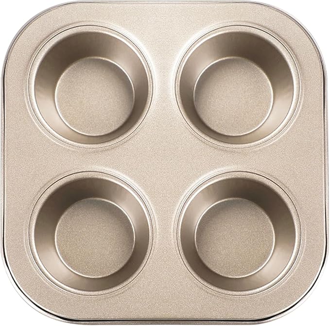 4-Hole Muffin Pan, Bakeware Non-stick Cupcake Baking Pan Mini Pie Pans, Heavy Duty Carbon Steel Muffin Tray Standard Baking Mold Pan for Oven Bakings (COLOR:Gold, 1pc)