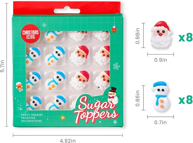 16 Pcs Edible Christmas Cupcake Toppers, Santa Claus, Edible Snowman Men, Christmas Gingerbread House Decorations, Perfect for Cupcakes, Cake, Cookies, and Ice Cream Topping