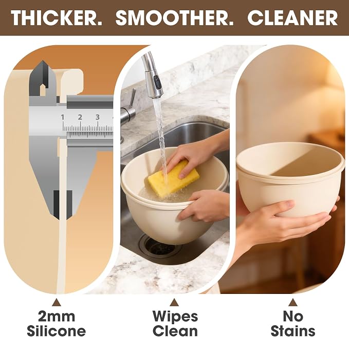 Snuggery 3Pcs 4.5QT Silicone Bowl Liner for KitchenAid Tilt-Head Stand Mixers – Food-Grade Silicone Insert with Sealable Lid, Vent Holes & ml Markings – Heat-Resistant, Stackable Design