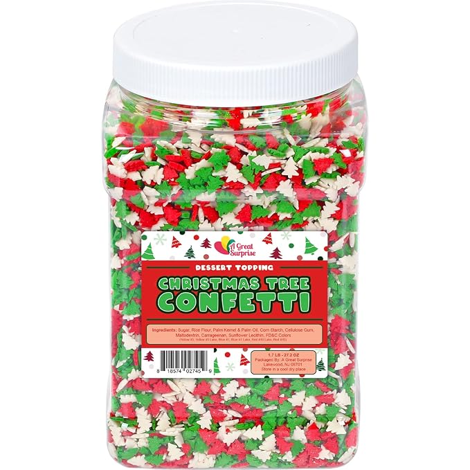 Christmas Sprinkles - 1.7 Pounds - Bulk Red and Green Tree Confetti - Holiday Sprinkles for Cookie Decorating - Christmas Jimmies for Gingerbread Cookies, Baking, Cupcakes