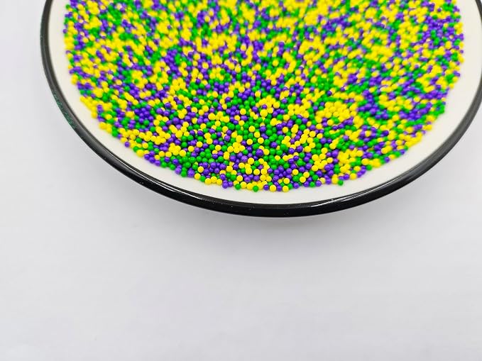 Edible Mardi Gras Nonpareil Sprinkles, 2mm Sugar Pearls for Cake Decorating, Baking, Ice Cream, Cookies, Cupcake Topper Autumn Decorations,4.59oz (Yellow&Green&Purple)