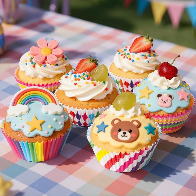 Standard Cupcake Liners 100 Pack, Colorful Paper Baking Cups Food Grade Disposable Cupcake Wrappers Muffin Liners for Birthday Tea Themed Party Baking Decor (Rainbow)