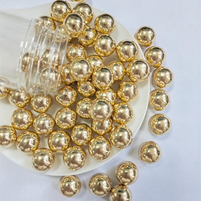 PhilaeEC Gold Pearls 14mm Size Sprinkles for Cake Decoration Edible Candy Baking Cookie Cupcake Toppers Wedding Party Valentines Halloween Christmas Supplies 3.88oz