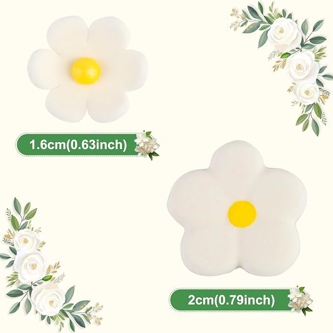 Royal Icing Flowers 32 Count Edible Mini White Blossoms Roses Daisy Sugar Flowers Cake Decorations for Baking Cupcakes Ice Cream Cookies Spring Waffles Cookies Wedding Birthday Cake Party