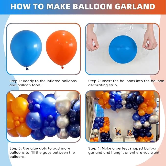 Blue and Orange Balloon Arch Kit, 100 Pcs Blue and Orange Balloon Garland Kit, Latex Balloons Different Sizes 18/12/10/5 inch for Birthday Graduation Space Themed Party Decorations
