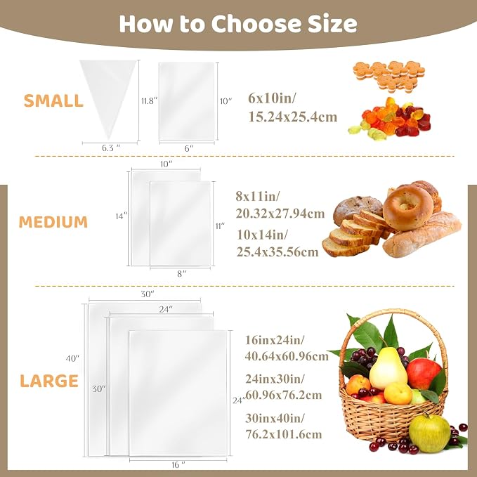 WIKDAY Cellophane Bags 100 PCS 6x10 Inches Clear Gift Gags with Ties Plastic Treat Party Favor Candy Bags for Gift Giving, Packaging Snack, Products