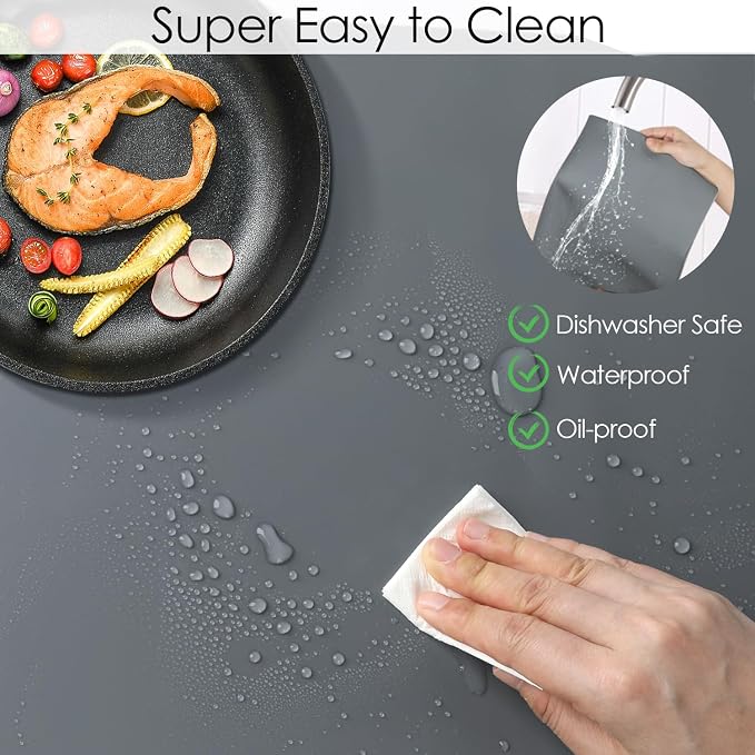 Extra Large Silicone Mat for Kitchen Counter, 31.5x17 Inch Heat Resistant Mat Countertop Protector, Non-Stick and Thick Silicone Pad Silicone Baking Mat for Dough and Pastry, Dark Gray