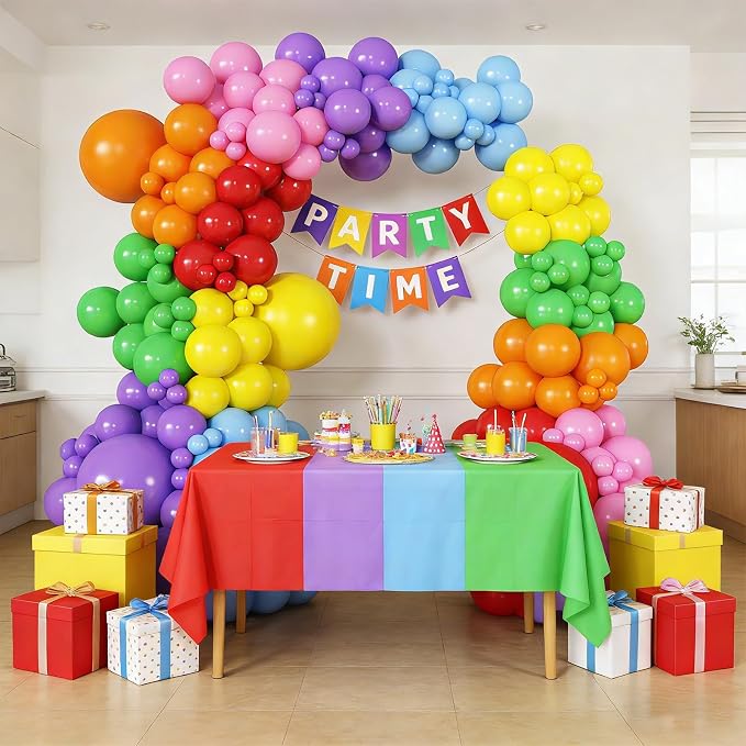 174Pcs Colorful Rainbow Balloons Arch Kit, Multicolor Party Decor for Back to School, Mexican Fiesta & Carnival Celebrations | Easy DIY Decor for Birthday & Classroom Welcome
