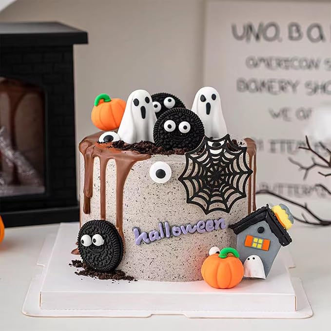 Sentovac 12 Pcs Halloween Icing Decoration Edible Tombstone Pumpkin Ghost Bat Mix Candy Dessert Sprinkles DIY For Cookie Cake Cupcake Topper Icing Frosting Decoration Supplies