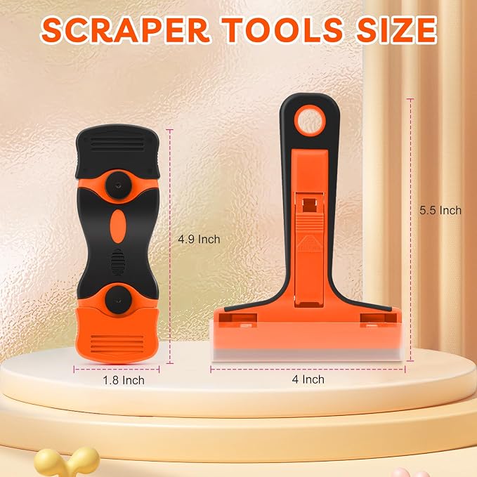 Razor Blade Scraper, 2 Pack Razor Scraper with 40Pcs Razor Blades, Multi-Purpose Cleaning Scraper Tool for Removing Decals, Tint, Stickers, Labels, Caulk, Adhesive from Window, Oven, Stove Top