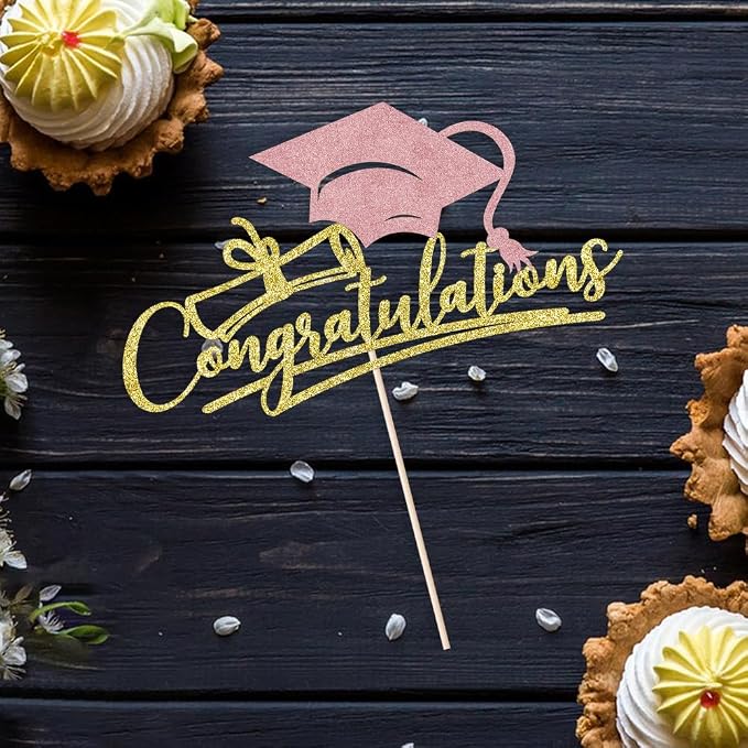 Congratulations 2026 Graduation Cake Topper,Congrats Grad Cake Decor - 2026 High School/College/Senior Graduation Party Decorations Supplies (Gold and rose gold)