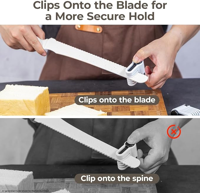 CoquusAid Upgrade Bread Knife for Homemade Bread, World‘s 1st Double Serrated Knife with 5 Thickness Adjustable Slicing Guide, Stainless Steel Bread Cutter, Razor Sharp for Sourdough, Creamy White