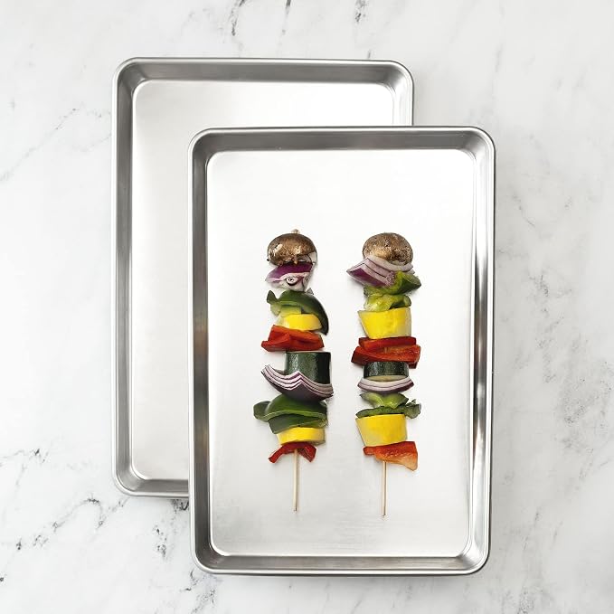 KITCHENATICS Jelly Roll Baking Pan Aluminum Nonstick Warp Free Set of 2 | Rimmed nonstick trays used for roasting meats, baking pastries and catching drippings while cooking