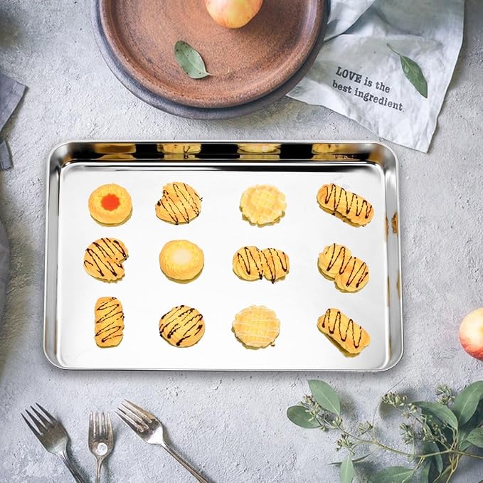 Yododo Baking Sheets Set of 4, Stainless Steel Cookie Pan Tray For Oven, Size 12.25 x 9.65 x 1 inch, Heavy Duty, Deep Edge, Superior Mirror Finish, Dishwasher Safe