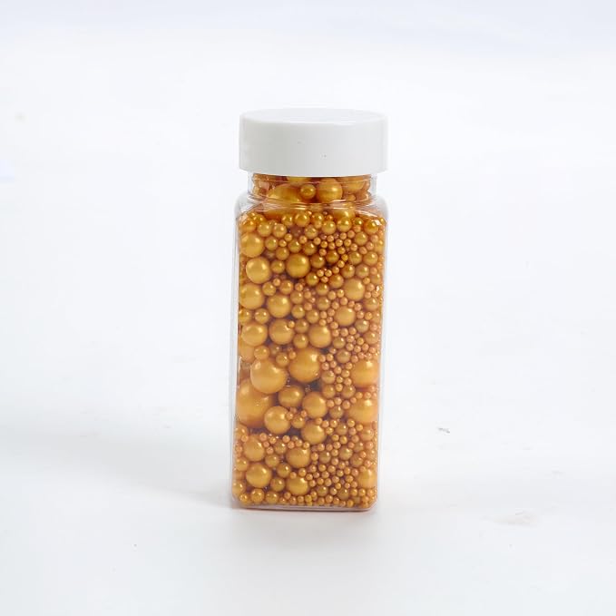Zali Edible Pearl Sprinkles, Champagne Gold, 26 Colors Mixed Size | Sugar Pearls, For Cakes, Cupcakes, Cookies, Donuts & Ice Cream, Gluten Free, Food Grade, Wedding & Festival Decoration