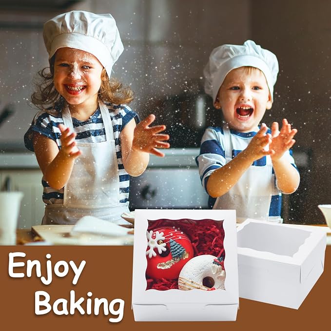 XINHPKGG 100pcs 5x5x2.5 Inch Cookie Boxes with window Bakery Boxes Dessert Treat Box Chocolate Covered Strawberries Box for Wedding Party Birthday