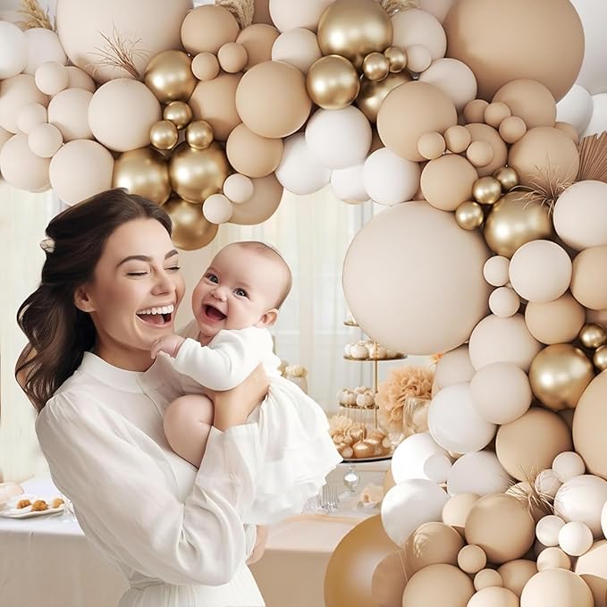 Sand White Gold Balloons Garland Arch Kit-106pcs Cream White Metallic Gold Nude Balloons for Boho Neutral Baby Shower Bridal Wedding Birthday Engagement Anniversary Decoration