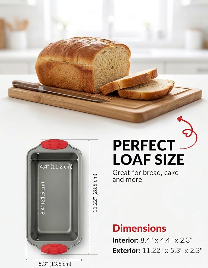 Boxiki Kitchen Non Stick Steel Banana Bread Pan for Baking, Premium Loaf Pan 8.5 Inch With Easy to Clean & Quick Release Coating - Professional Baking Pan With Silicone Handles