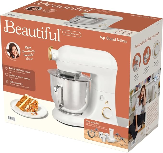 6 Quart Stand Mixer, 600W Tilt-Head Electric Kitchen Mixer with 12 Speeds, Stainless Steel Bowl, Dough Hook, Whisk & Beater, Multifunction Food Mixer