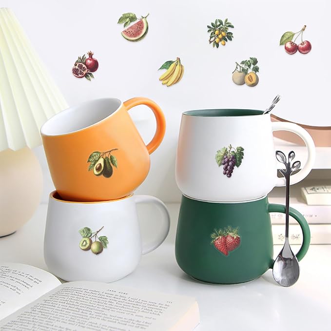 50Pcs Vintage Fruit and Vegetable Stickers, Waterproof Decals for Journal, Scrapbooking, Laptop, Kindle, Photo Album, PET Transparent Aesthetic Stickers