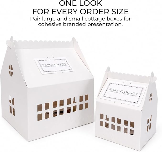 20 Pcs Large Cottage House Cookie Boxes with Window & Business Card Holder, White 7 x 7 x 8.5 in Gable Bakery Gift Boxes for 2 Dozen Cookies, Treats, Desserts, Realtor Gifts & Party Favors
