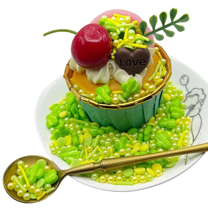 CandiJumpin Edible Cactus Sprinkles, Green and Yellow Pearl Sprinkles Easter Sprinkles Crunchy Jimmies Edible Pearls for Cake Decorating Pearl Decoration for Baking Baby Shower St Patricks Day Birthday Wedding Christmas Supplies 3 OZ