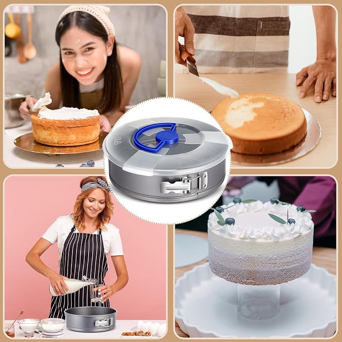 Teenyyou 1 Pcs 9 in Springform Cheesecake Pan with Lid and Removed Bottom Gray Non Stick Round Cake Pan Travel Friendly Carbon Steel Bakeware for Pie Cake Pizza
