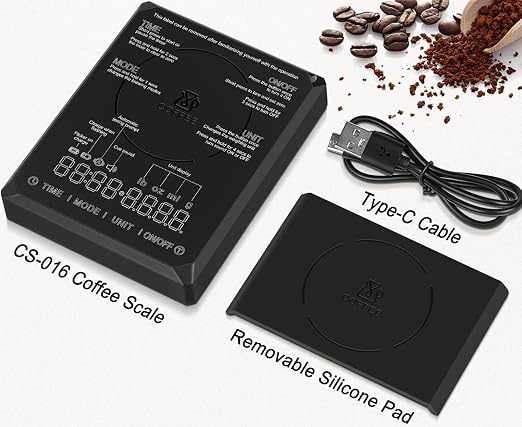 Fuzion Mini Coffee Scale with Timer - Espresso Scale Rechargeable 2kg x 0.1g Accuracy, 3-Mode Timer, LED Display, Digital Coffee Scale for Pour-Over, Espresso, Kitchen Use