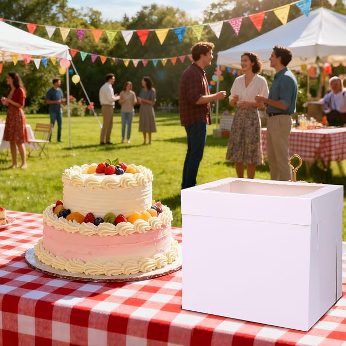 Moretoes 16pcs Cake Boxes, 10x10x10 Inches Tall White Square Bakery Boxes, Cajas Pasteles for Tier Cakes, Take Out Carrier Containers, Valentine's Day, Birthday, Wedding, Party