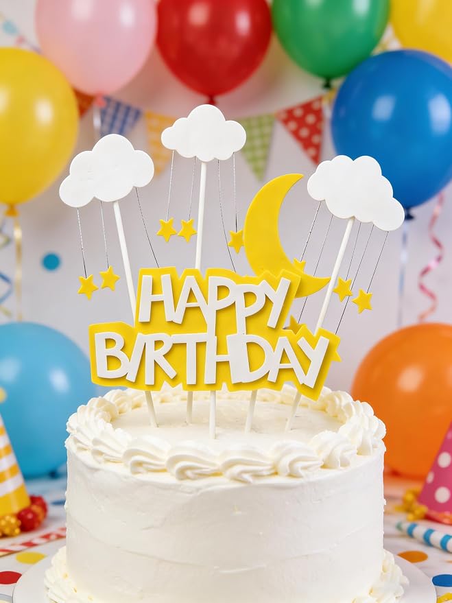 Acrylic Happy Birthday Cake Topper Durable Reusable Perfect for Birthday Cakes, Cupcakes, Dessert Tables Ideal for Kids Adults Birthday Celebrants (Yellow)