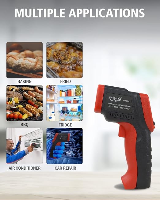 Wintact Infrared Thermometer Temperature Gun, Non-Contact Digital Surface Laser Heat Temp Gun for Kitchen Cooking Food Pizza Oven Grill Fridge -58℉ to 788℉