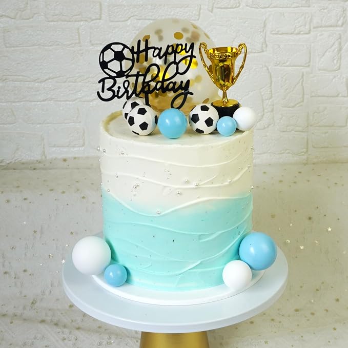 Soccer Cake Topper Soccer Ball Player Cake Decorations for Soccer Sport Birthday Supplies (Blue)