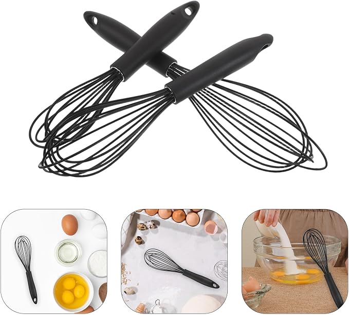 PRETYZOOM 3pcs Silicone Coated Whisk Set Small Medium Large Handheld Egg Beater Blender for Baking Cooking Non-stick Kitchen Utensils