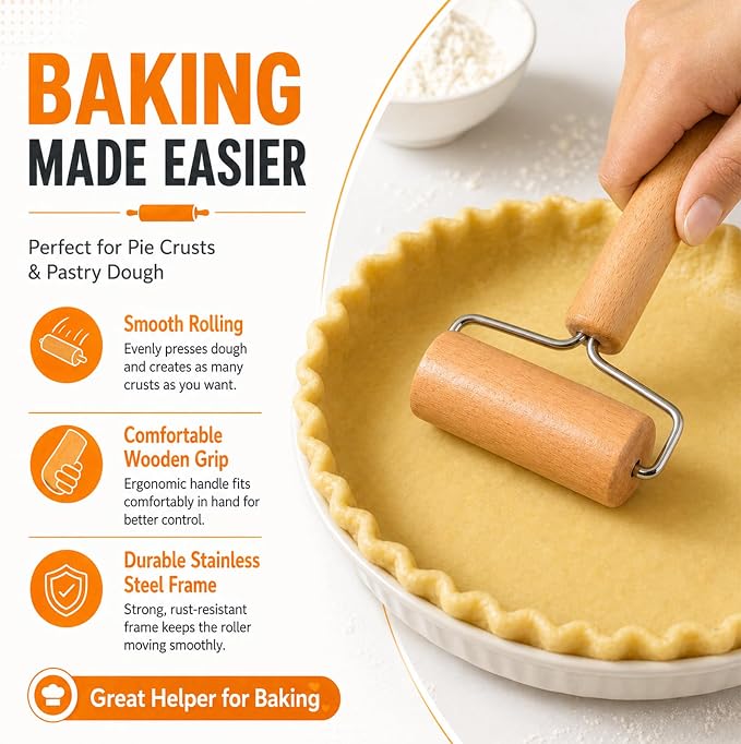 Small Wooden Rolling Pin for Baking, 7 Inch Mini Dough Roller, Non Stick Pizza Roller for Pastry Cookie Tortilla Dumpling Fondant Pie Crust Pasta (GMZ-H)