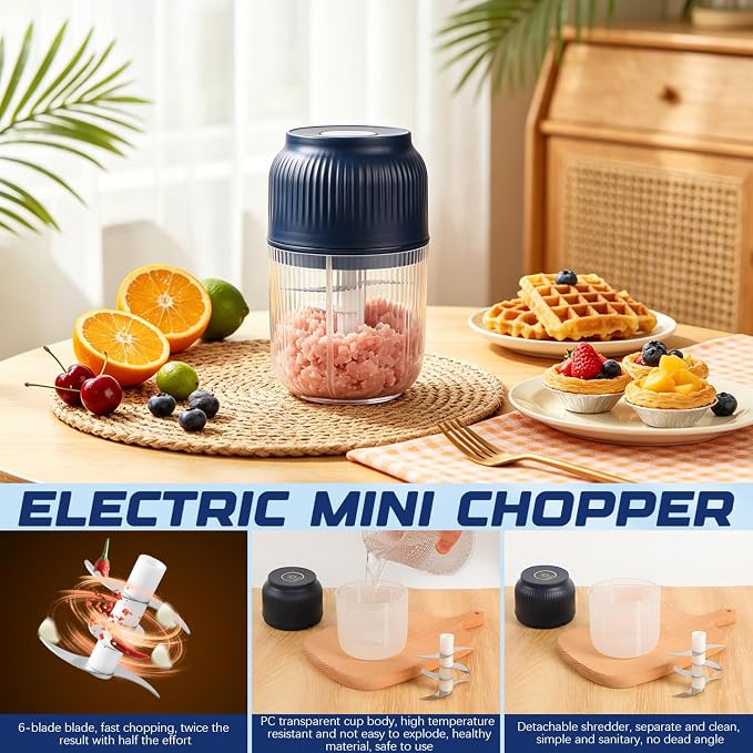 Electric Garlic Chopper, Mini Portable Veggie Chopper Garlic Grinder Masher Onion Chopper, Rechargeable Cordless Food Processor & Food Chopper for Garlic Onion Ginger Chili Vegetables, 400ml (White)