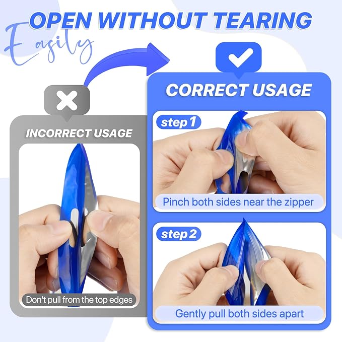 100 PCS Resealable Mylar Bags with Zip and Frosted Clear Window Smell Proof Packaging Bags Foil Pouch Zipper Bag for Food Self Sealing Storage Supplies (Blue, 3.14x5.11)