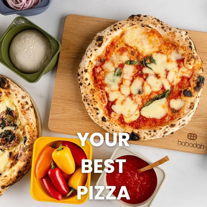 Babadoh Pizza Making Accessories | Pizza Dough Proofing Containers with Lids | Set of 6 | Multi Bright (2 Berry, 2 Orange, 2 Lime) | Original Size (make 12" Pizzas)