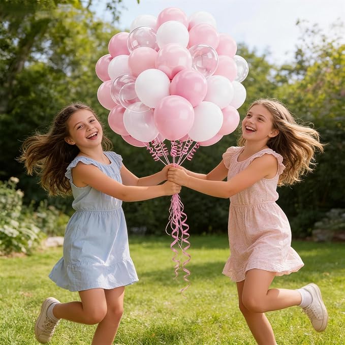 160Pcs 12 Inch Pink White Pastel Pearl Clear Latex Balloons for Girl Baby Shower Bridal Wedding Birthday Party Decorations
