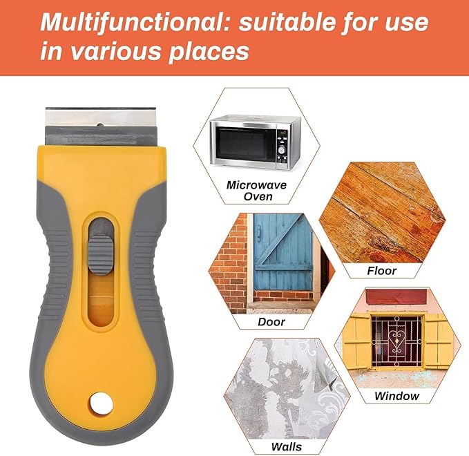Razor Blade Scrape with 20pcs Extra Blades, Scraper Tool, Razor Blade Retractable, Paint Stripping Tool, Hob Oven Glass Cooker Cleaning Tool Non Scratch Anti Slip Window Glass Wallpaper