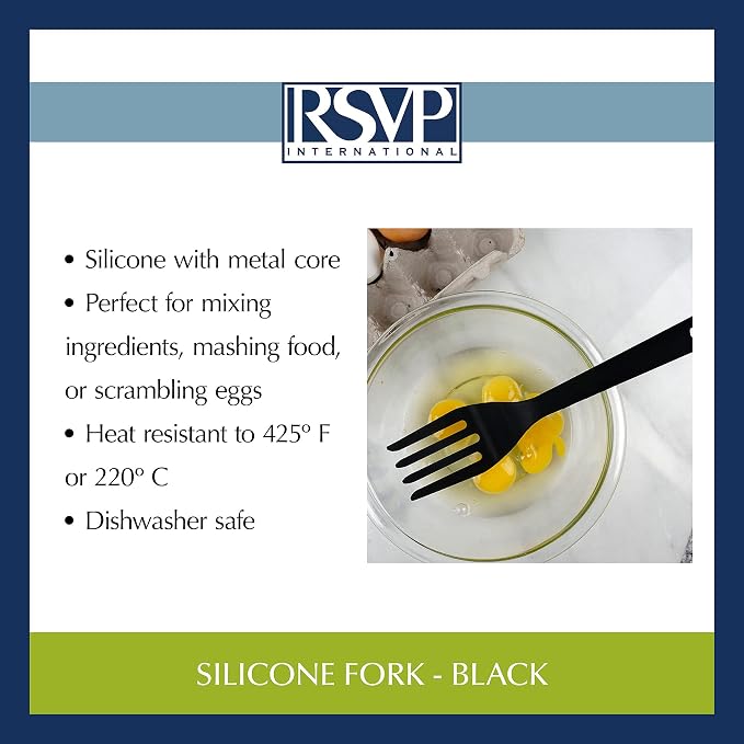 RSVP International (EFF-TQ) Silicone Flexible Fork, Black, 11" | Mixes Ingredients, Mashes Food, Whisks Eggs, & More | Dishwasher Safe & Heat Resistant | Baking, Serving, Mixing Made Easy