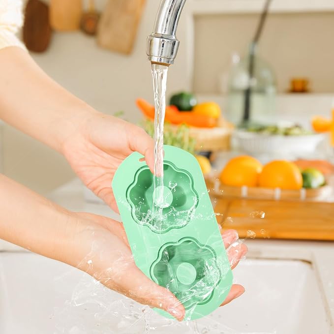 QELEG 2 Pack Silicone Donut Pan, 2-Cavity Fluted Tube Cake Pan Non-stick Silicone Baking Mold for Donuts, Cornbread, Brownies, Bagel, mousse, madeline, Green 2Pcs/2-Cavity, flower