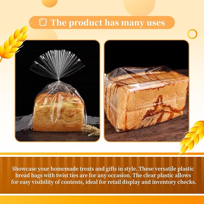 50 Pack14 x 8.3 x 3.5 inch Large Kraft Paper Bread Bags for Homemade Bread Sourdough Bags and 50 Pack 18 x 8 x 4 Inch Clear Bread Bags for Baked Food Packaging Storage (100)