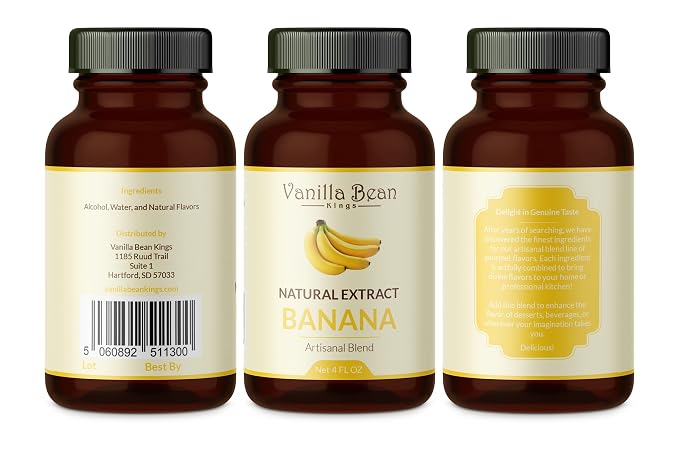 Natural Banana Extract for Baking and Flavoring - 4 OZ - Premium Quality Natural Flavors for Baked Goods, Desserts, & Cooking