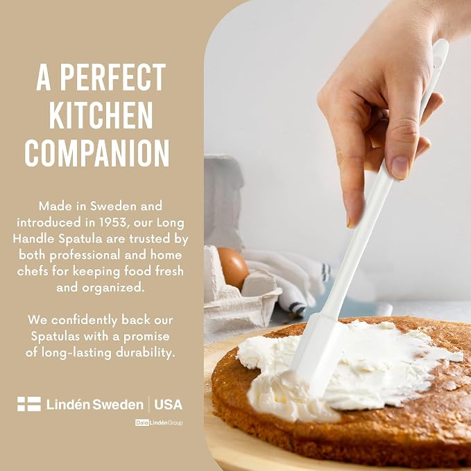 Linden Sweden Narrow Flexible Long Handle Spatula – Non-Stick and Heat-Resistant, Great for Home or Professional Use - Dishwasher-Safe – Made in Sweden (Pack of 2)