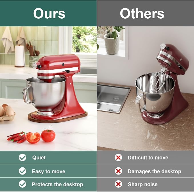 GuanQiao Food-Grade Bamboo Slider for KitchenAid 4.5-5 Qt Tilt Head Stand Mixer, Appliance Sliding Mat for Kitchenaid Artisan, Kitchen Countertop Storage Accessories Mixer Moving Tray Attachments