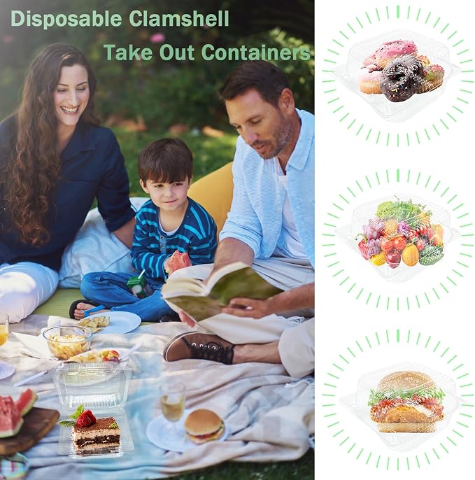 Qyyiguf 50 Pcs Clear Hinged Plastic Containers with Lids,Square To Go Containers,Disposable Clamshell Takeout Tray for Dessert,Cakes,Cookies,Salads,Pasta,Sandwiches, 43asDASA