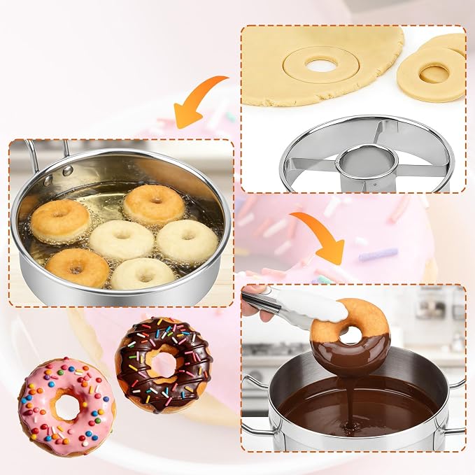 2pcs Professional Donut Cutter with Central Hole, 9.8cm/3.9in Stainless Steel Doughnut Mold Tool for Perfect Donuts Bagels Cookies Biscuits Baking & Pastry Making (Silver)